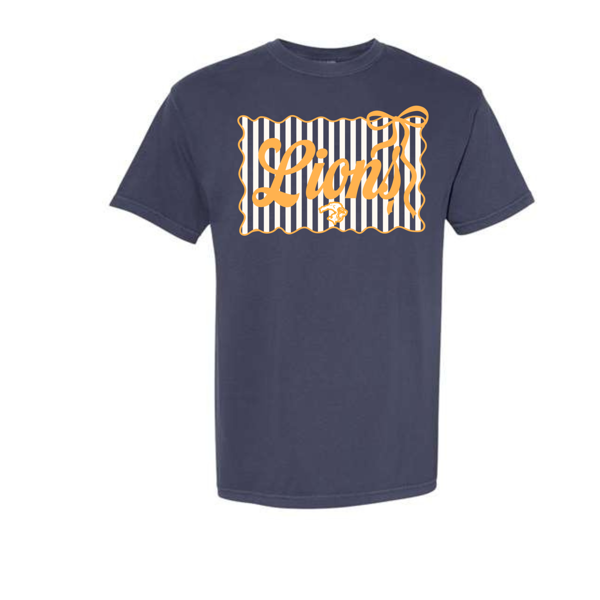 NAVY STRIPED LIONS BOW TEE