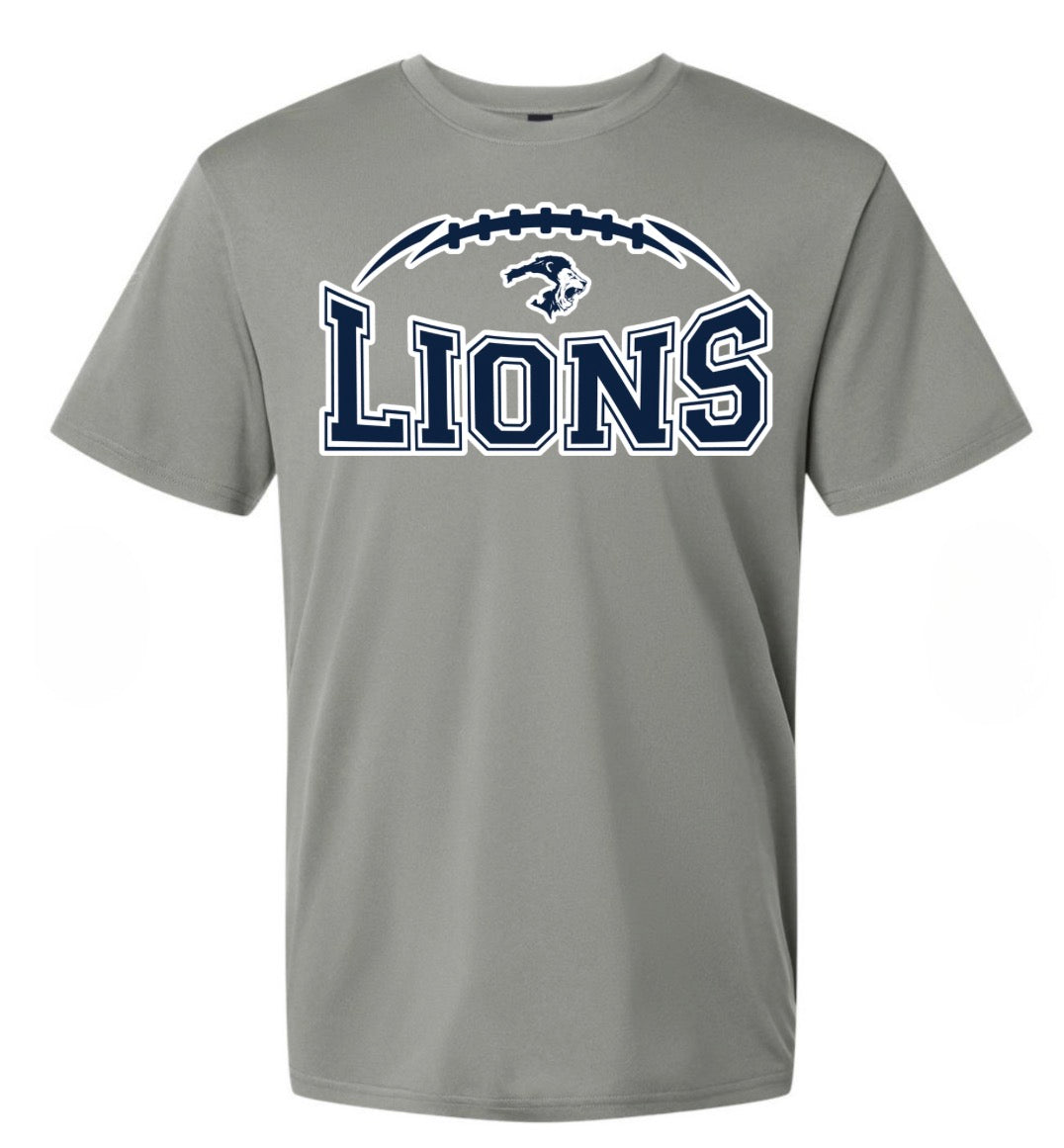 YOUTH AND ADULT GREY LIONS FOOTBALL TEE