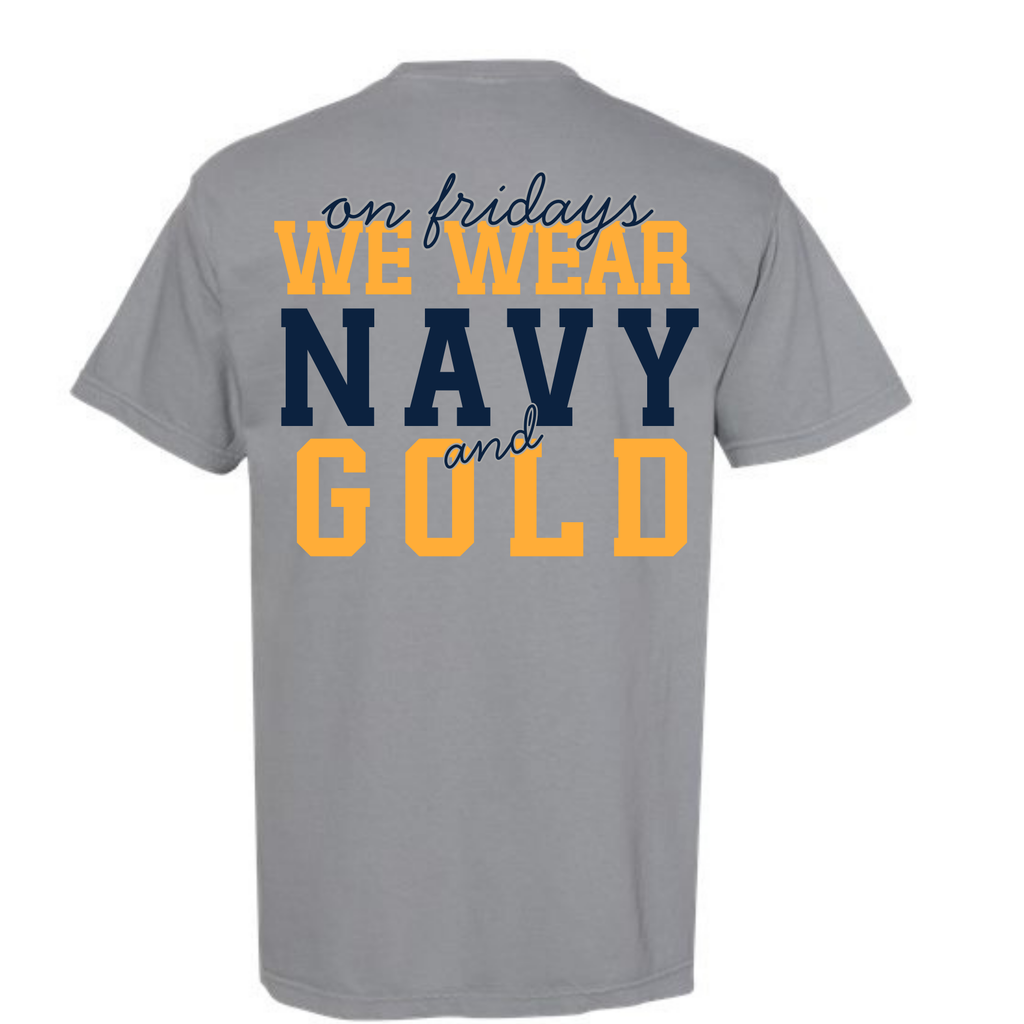 GREY POCKET ON FRIDAYS WE WEAR NAVY TEE